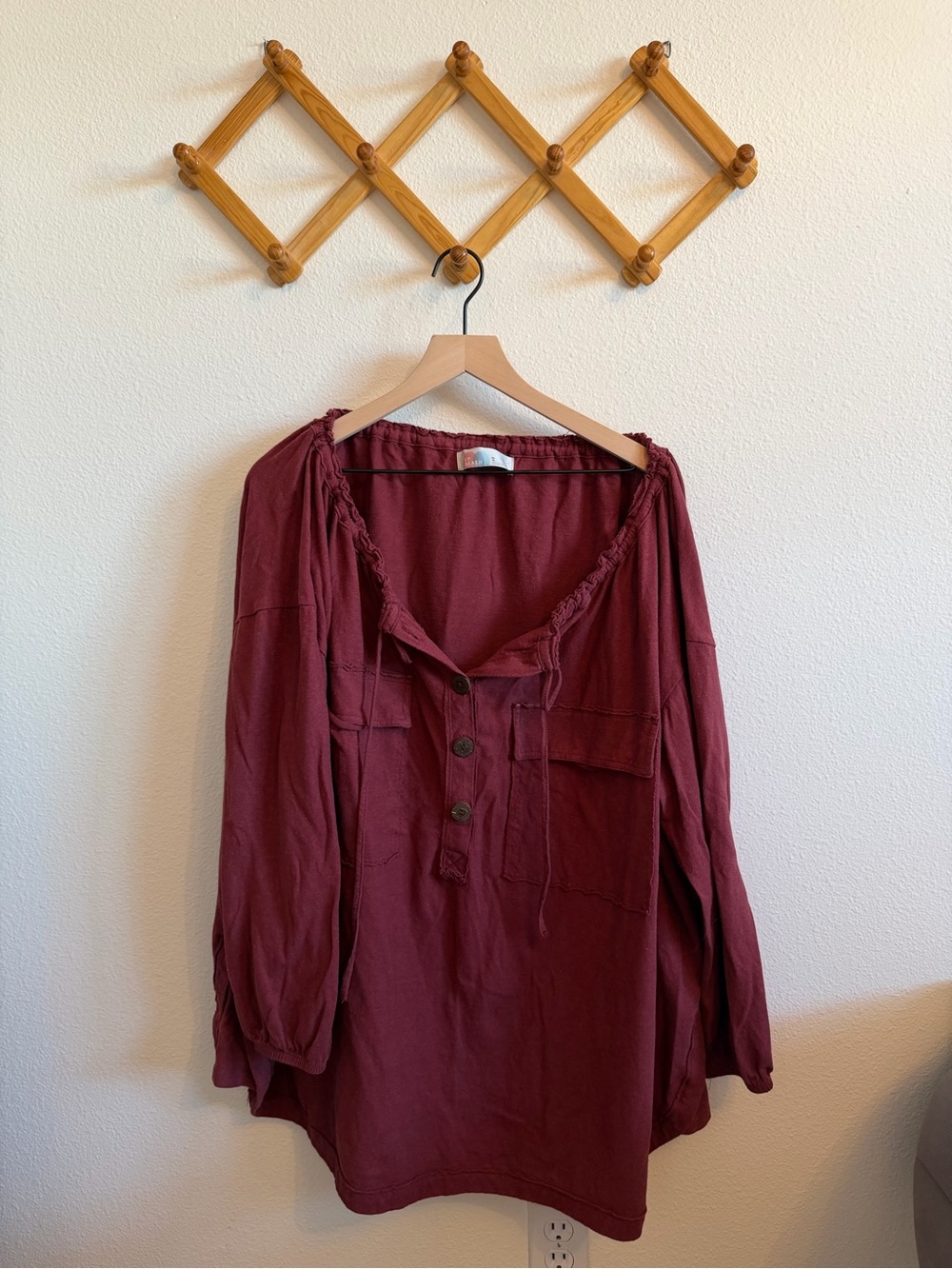 Free People Long Sleeve Henley Tunic - Burgundy